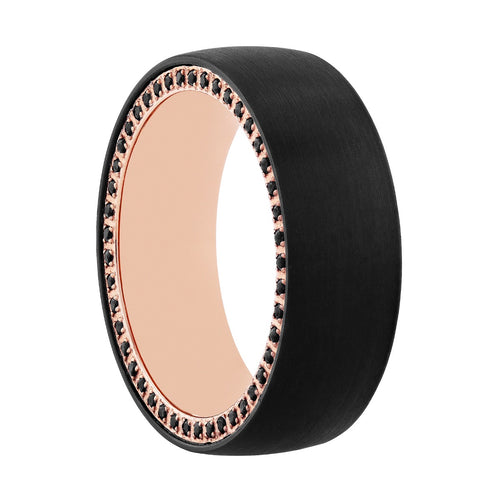 Tungsten Black & Rose Natural Black Sapphire Band, 8MM