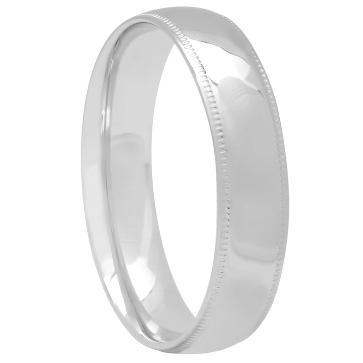 14KT White Gold High Polished Milgrain Band, 5mm