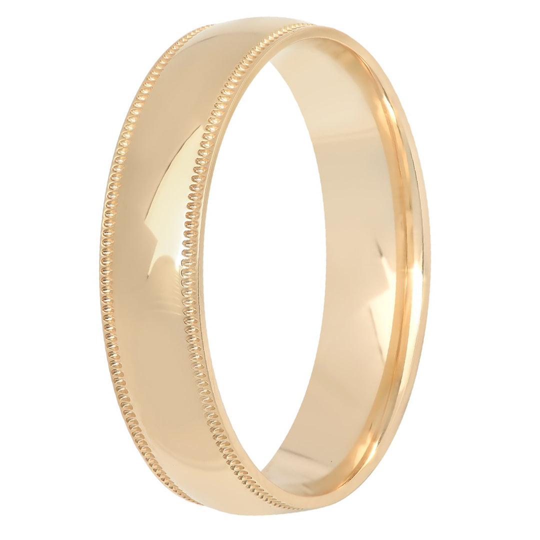 14KT Yellow Gold High Polished Milgrain Band, 5mm