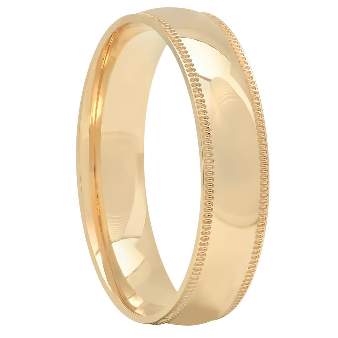14KT Yellow Gold High Polished Milgrain Band, 5mm Men's Wedding ring