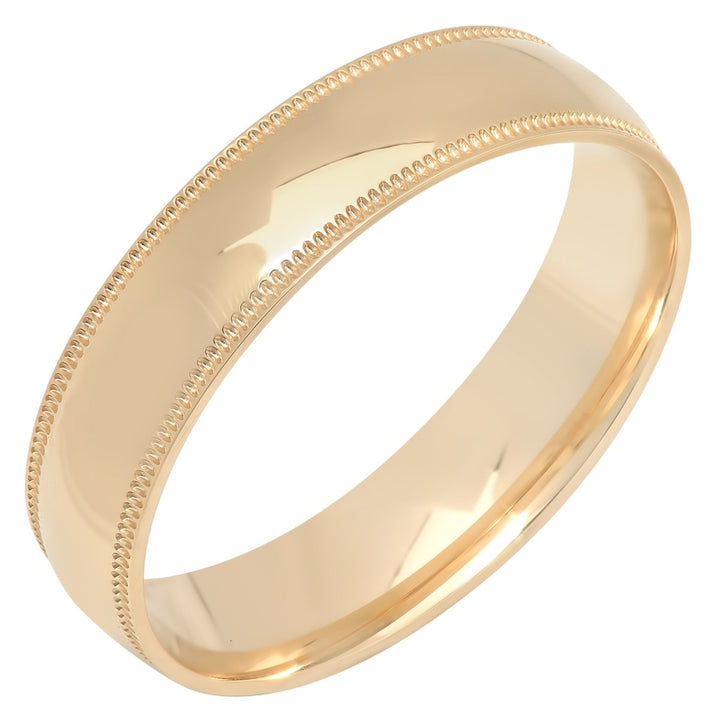 14KT Yellow Gold High Polished Milgrain Band, 5mm