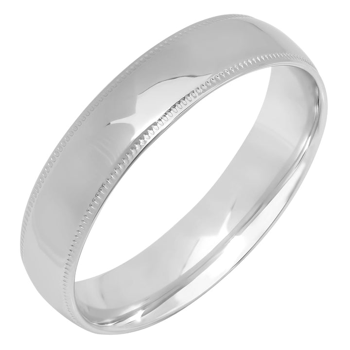 14KT White Gold High Polished Milgrain Band, 5mm