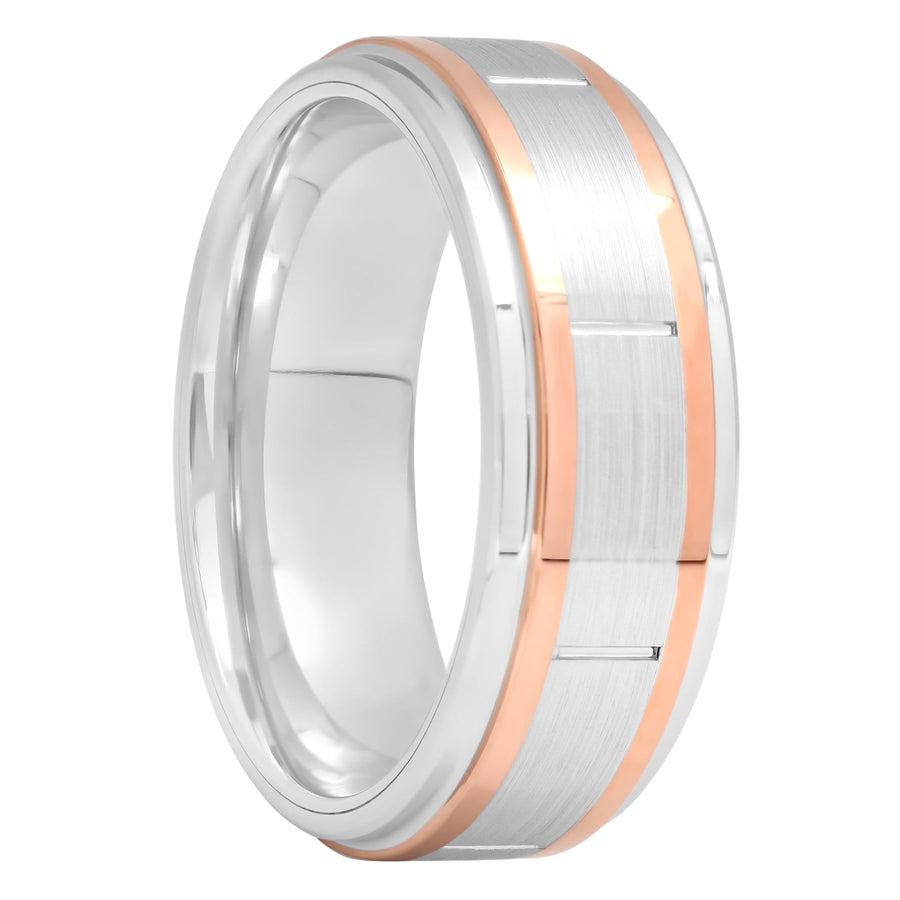 Cobalt Two-Tone Rose And White Band, 8mm Men's Wedding ring