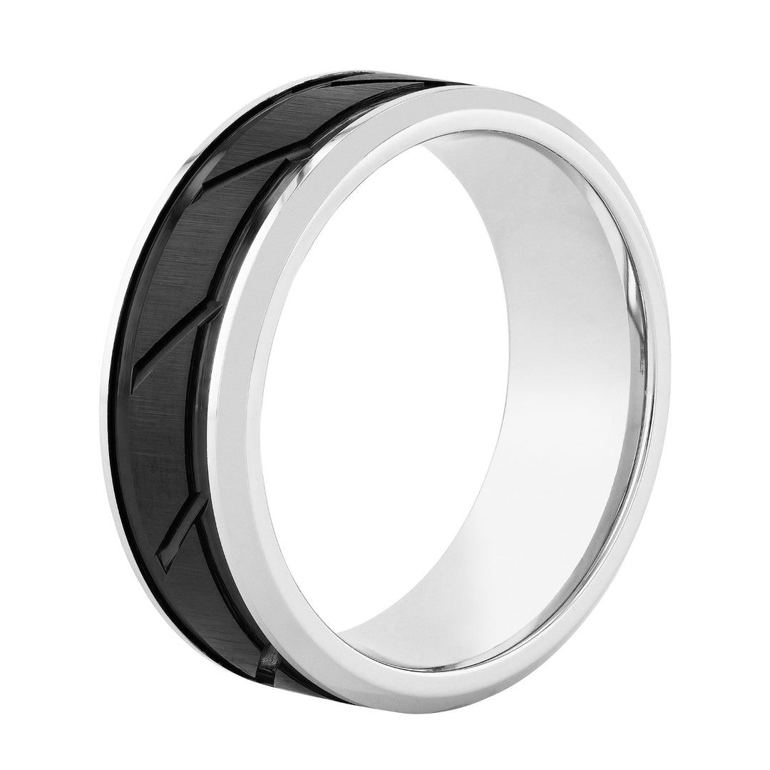 Cobalt Two-Tone Black Band With Slant Center, 8MM