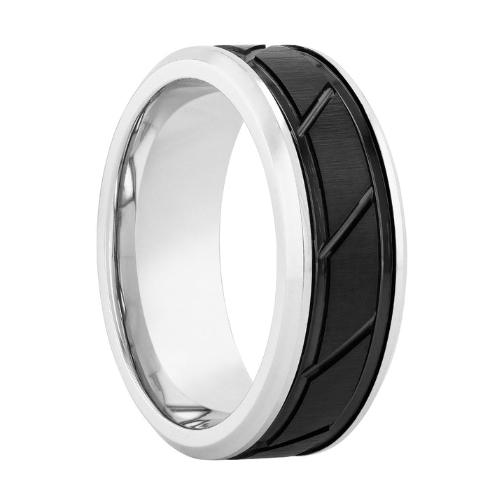 Cobalt Two-Tone Black Band With Slant Center, 8MM