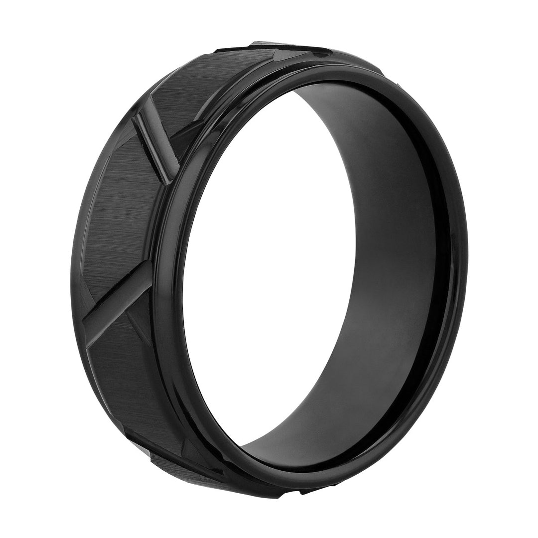 Cobalt Black Etched V Design Band, 8MM