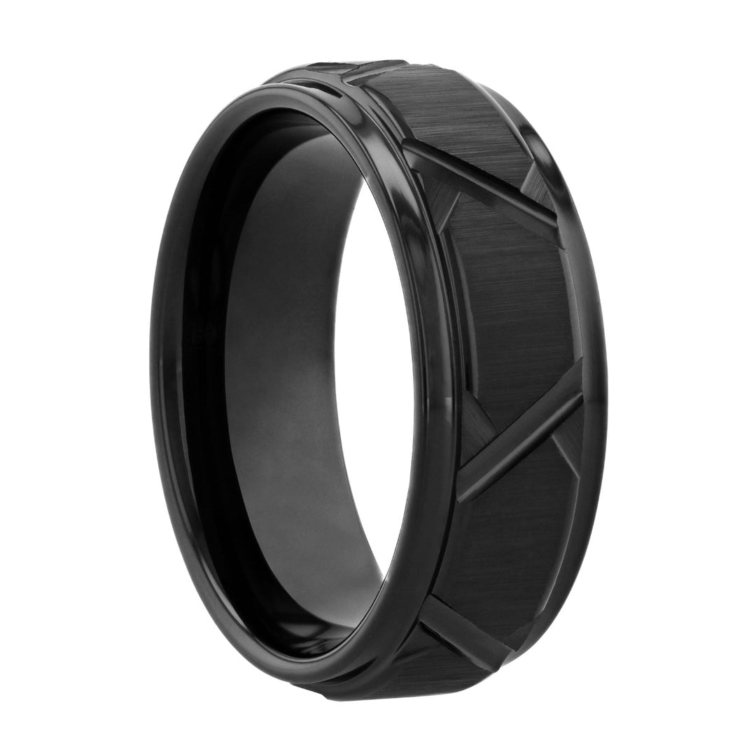 Cobalt Black Etched V Design Band, 8MM