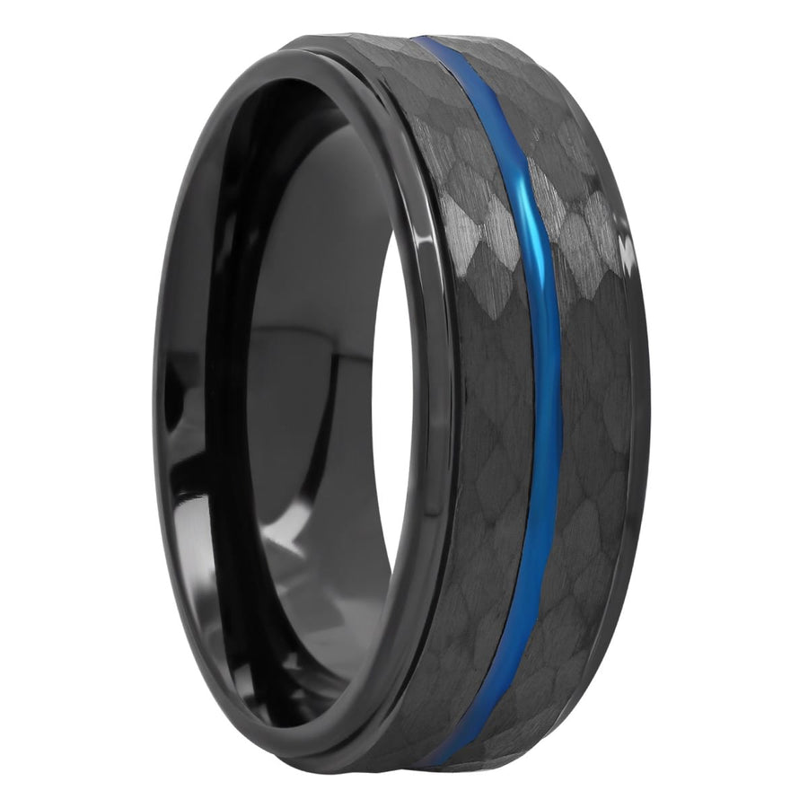 Cobalt Black And Blue Hammered Band, 8mm Men's Wedding ring