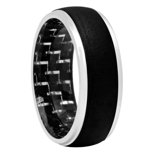 Uloveido Men's Black & Blue Carbon Fiber Wedding Band Ring - 8mm Wide, Stainless Steel, Polished Finish, Sizes 7-10