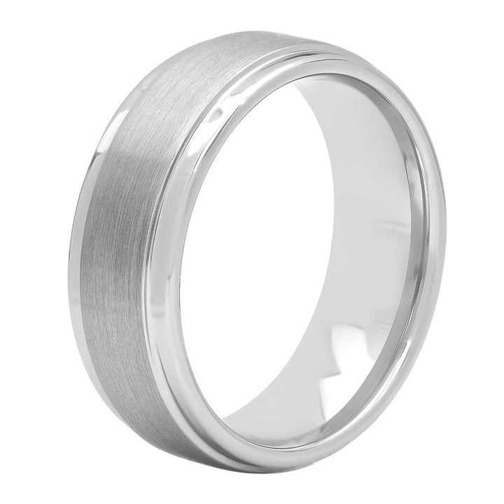 Tungsten Step Edge Brush Finish Wedding Band, 8mm