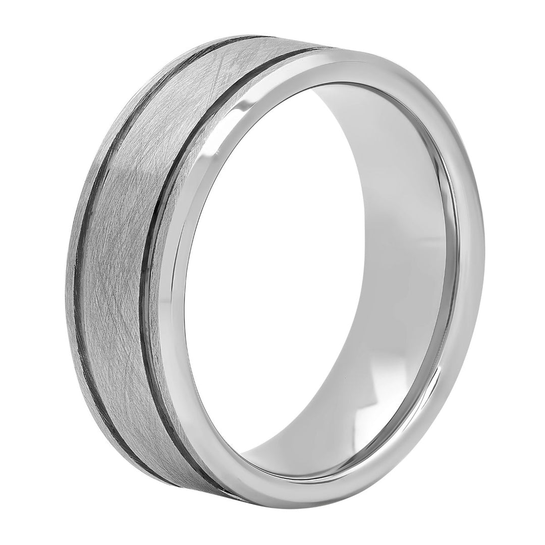 Tungsten Scratch Finish Double Grooved Fashion Band, 8mm