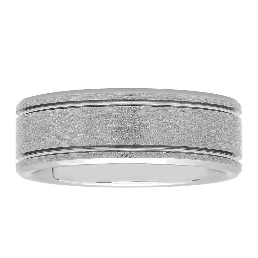 Tungsten Scratch Finish Double Grooved Fashion Band, 8mm