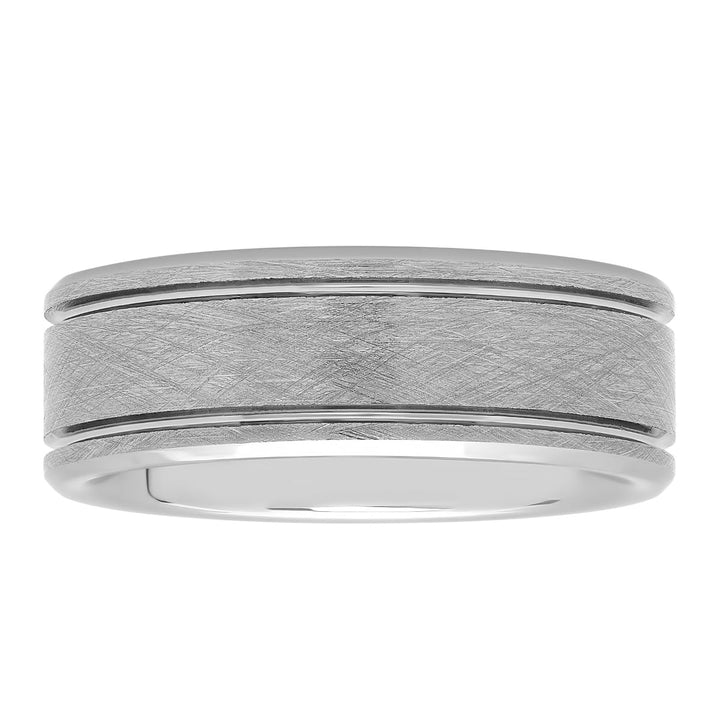 Tungsten Scratch Finish Double Grooved Fashion Band, 8mm