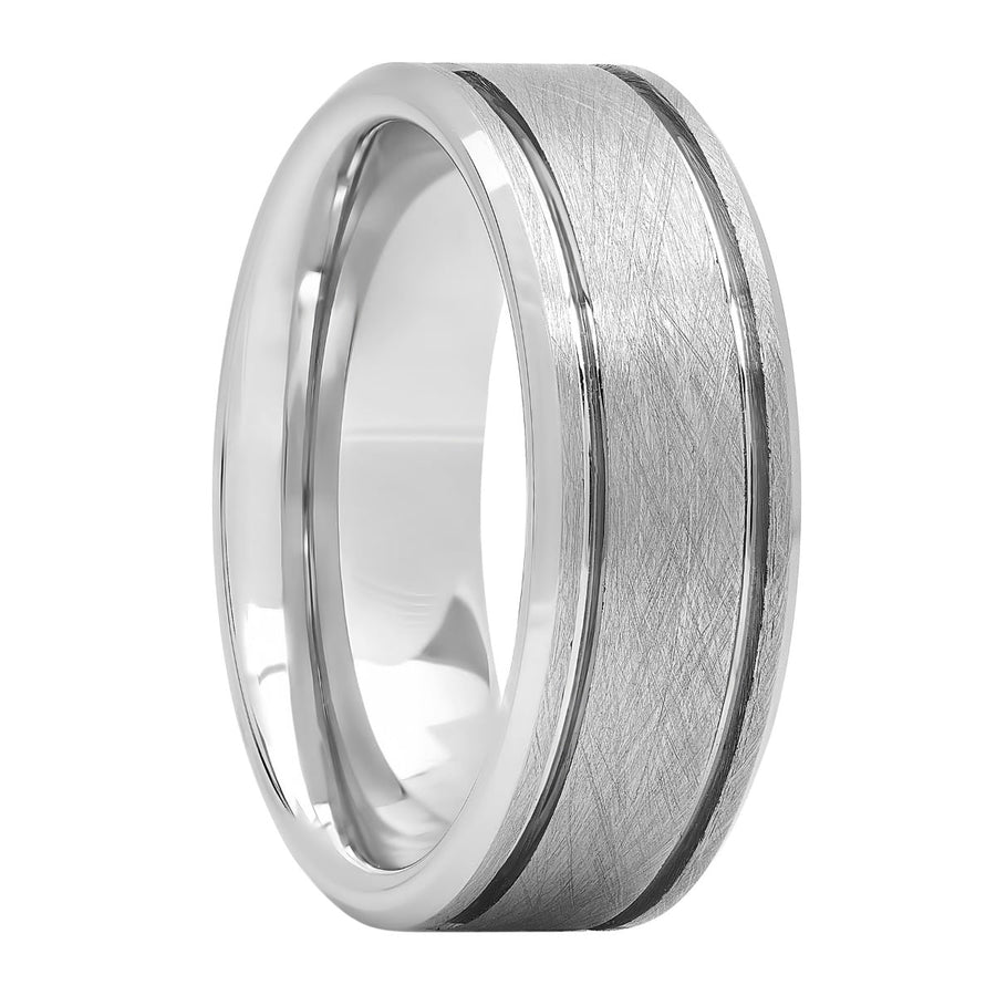 Tungsten Scratch Finish Double Grooved Fashion Band, 8mm Men's Wedding ring