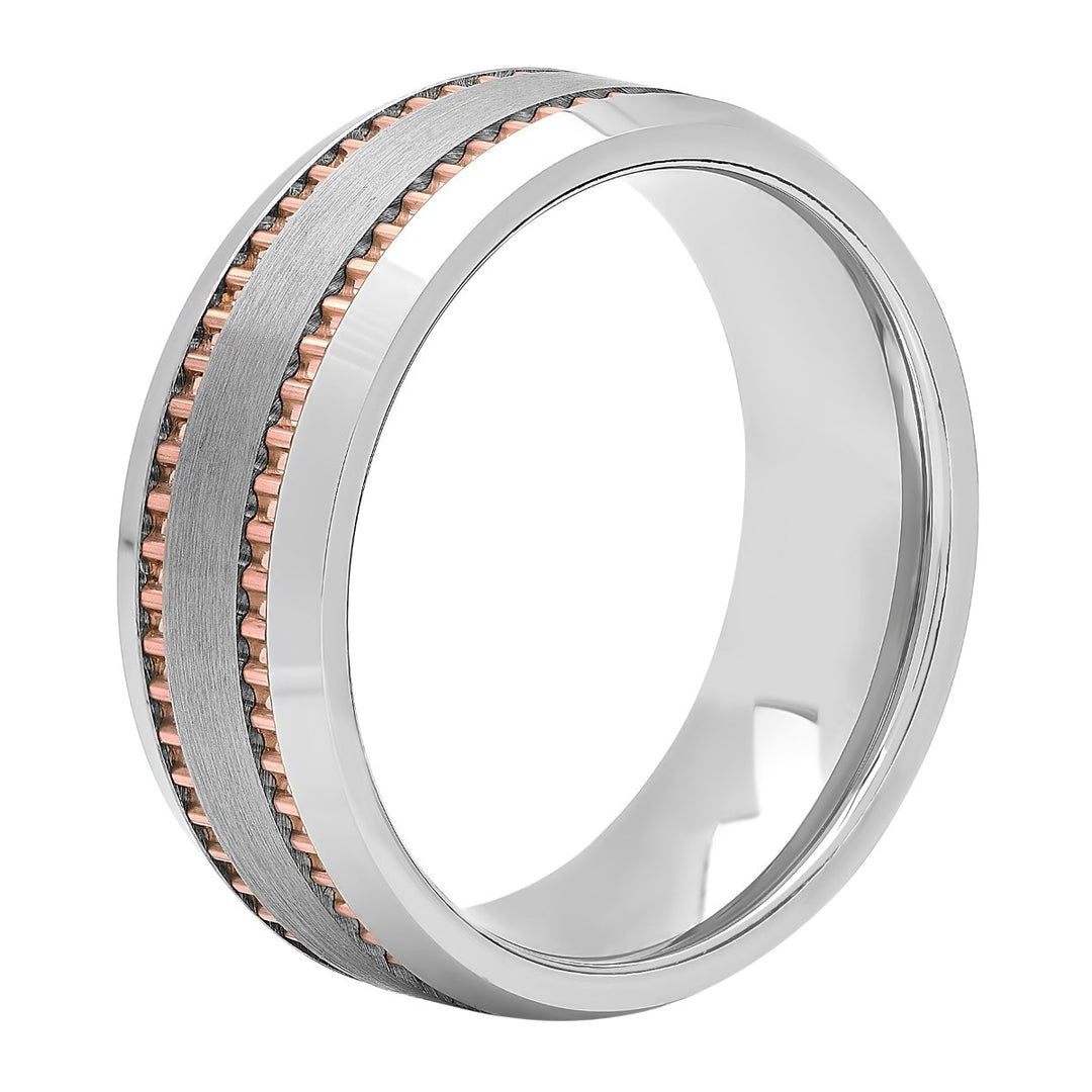 Tungsten Rose Ip Milgrain Fashion Band, 8mm