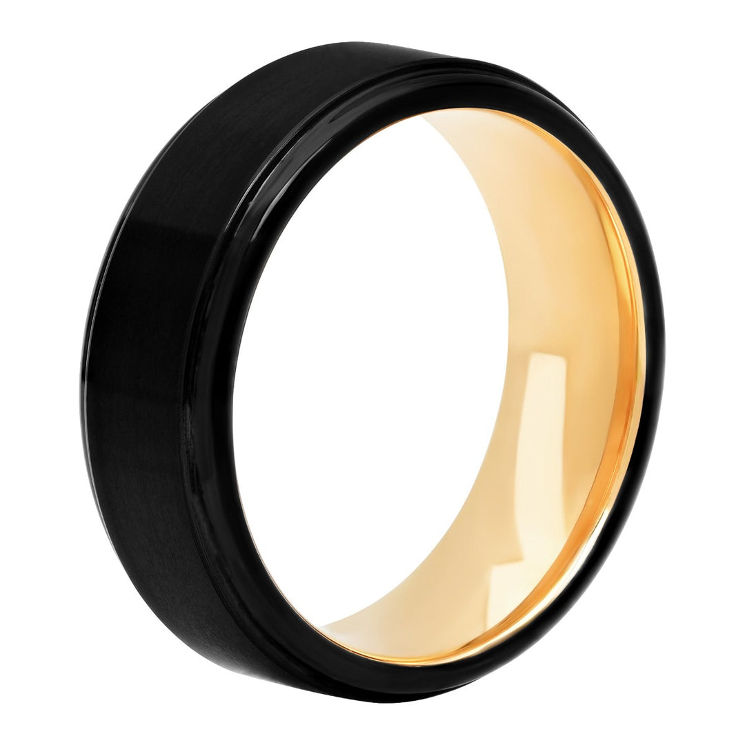 Black Matte And High Polish Rose Ip Inside Tungsten Fashion Band, 8mm