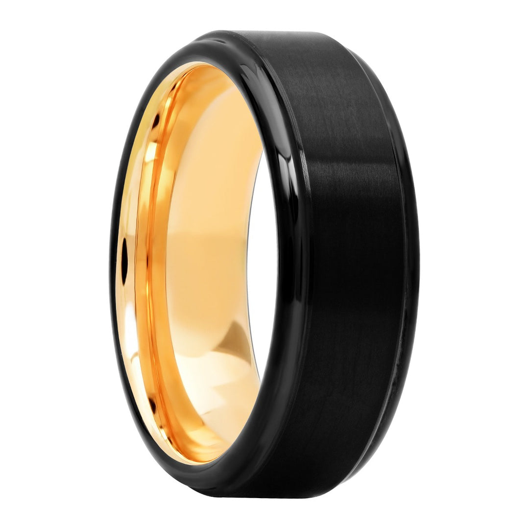 Black Matte And High Polish Rose Ip Inside Tungsten Fashion Band, 8mm Men's Wedding ring