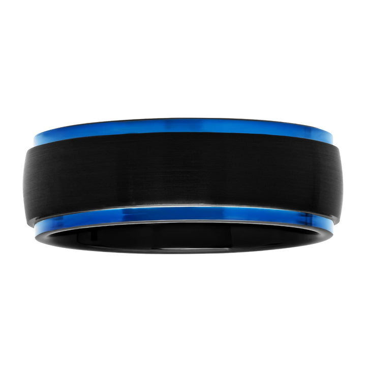 Black Matte Finish Blue Ip Step Edge Tungsten Fashion Band, 8mm