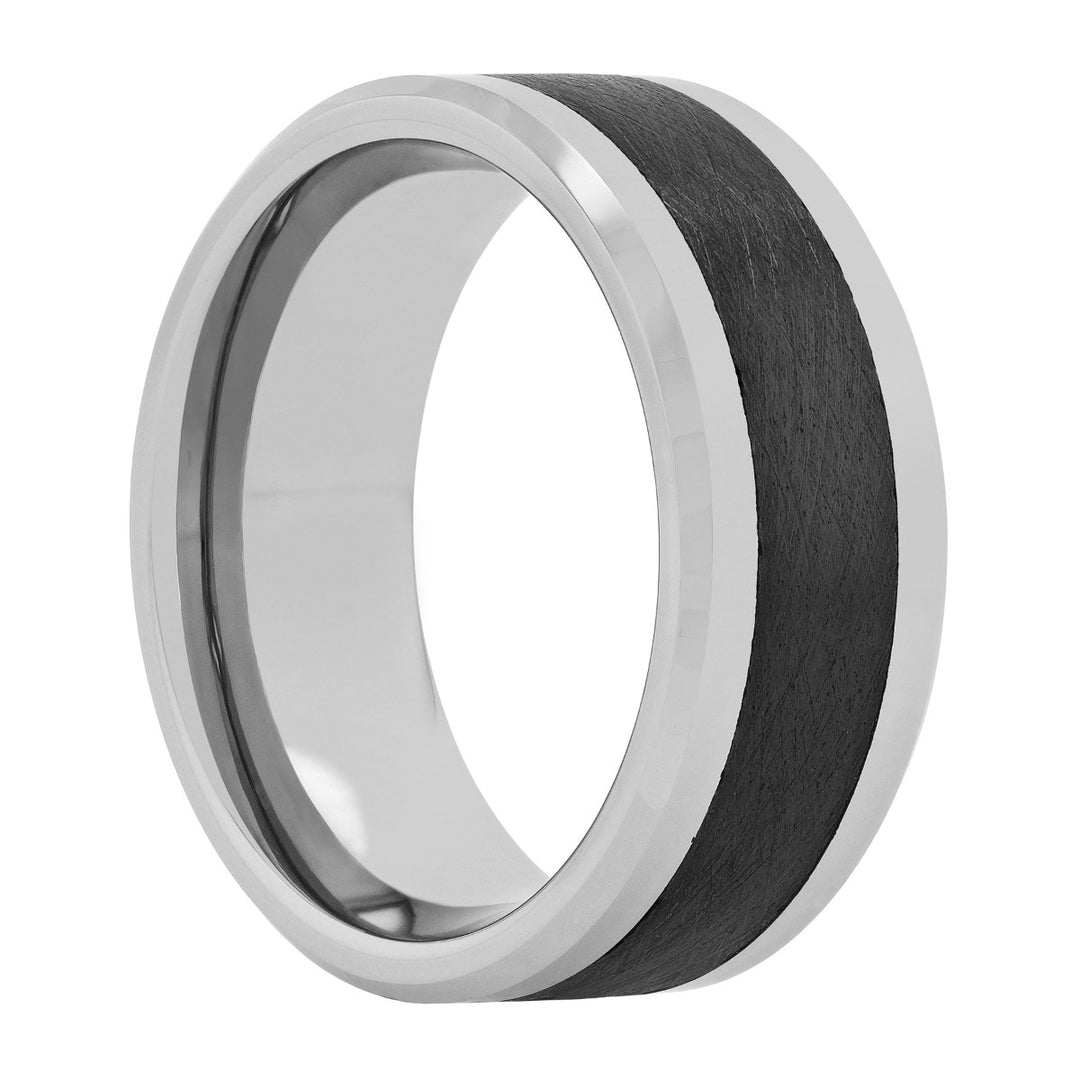 Tungsten & Ceramic Beveled Edge Band 9MM