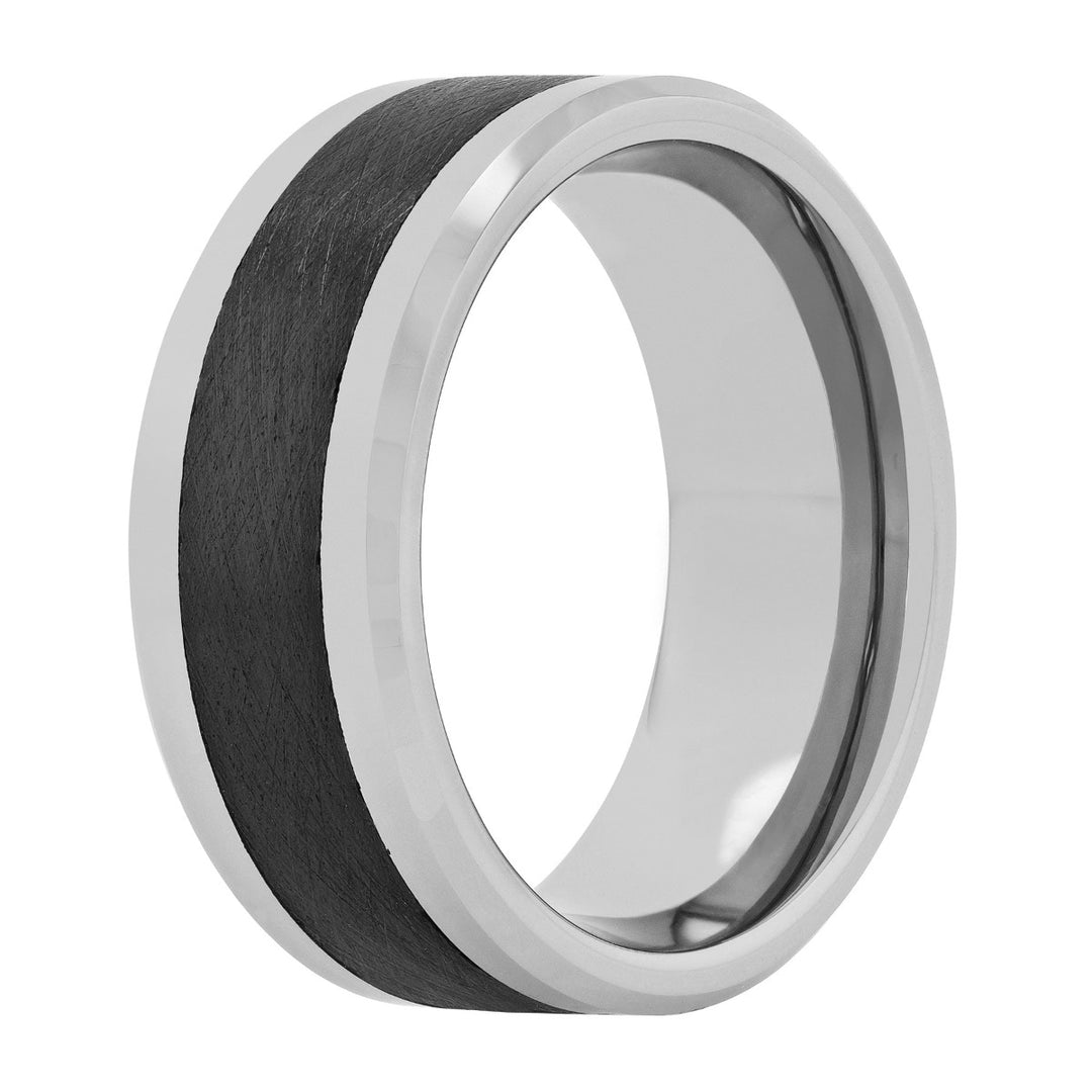 Tungsten & Ceramic Beveled Edge Band 9MM