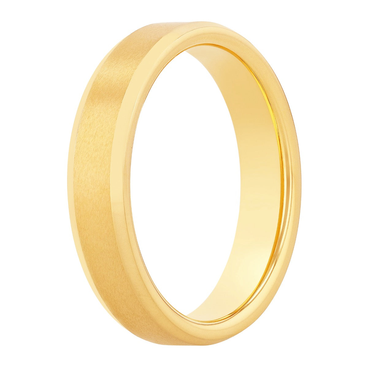 ゴールド【 4mm×23mm 】18k (701同サイズ) Tungsten Yellow IP Beveled Edge Men's Wedding Band, 5MM