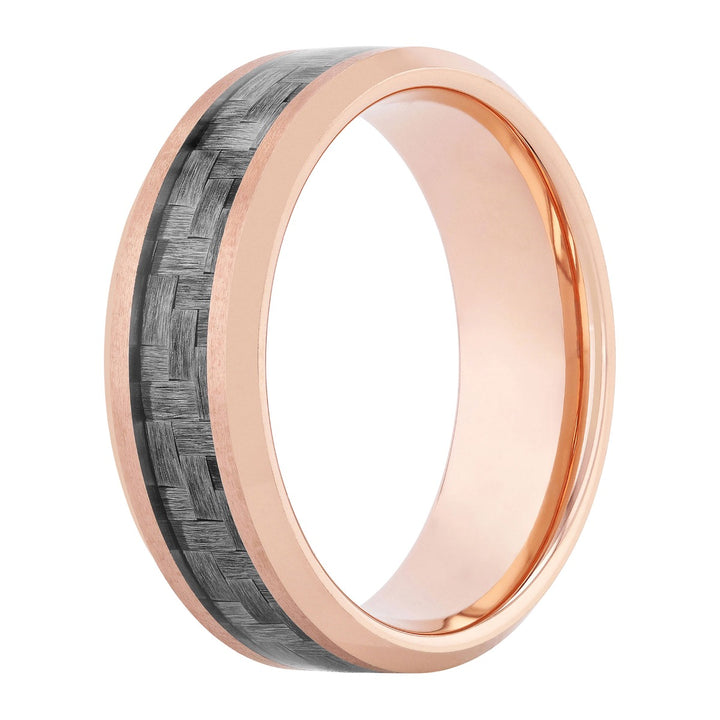 Tungsten Rose IP W/Gray Carbon Fiber Inlay Band 8MM