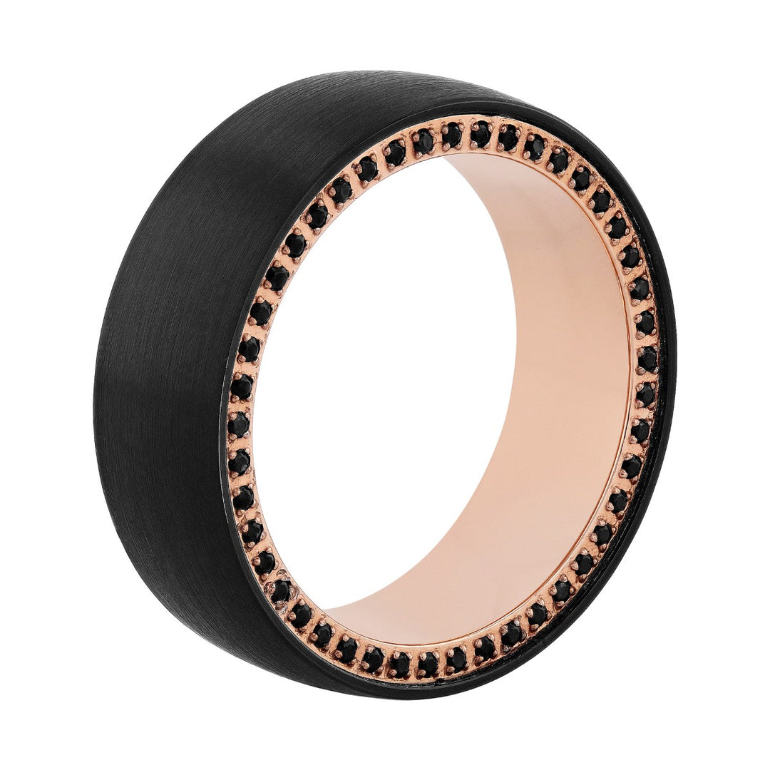 Tungsten Black & Rose Natural Black Sapphire Band, 8MM