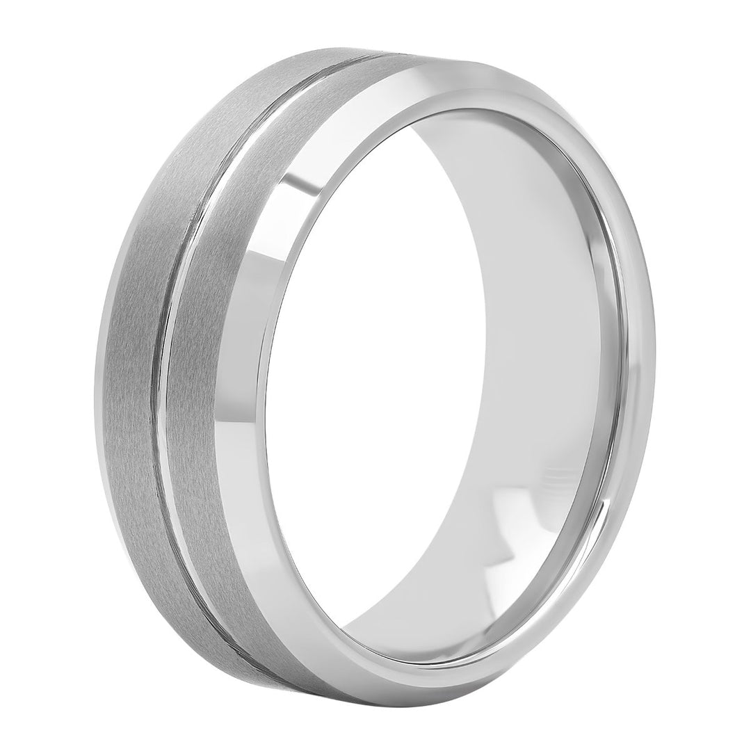 Tungsten Center Groove Satin Finish Wedding Band, 8mm