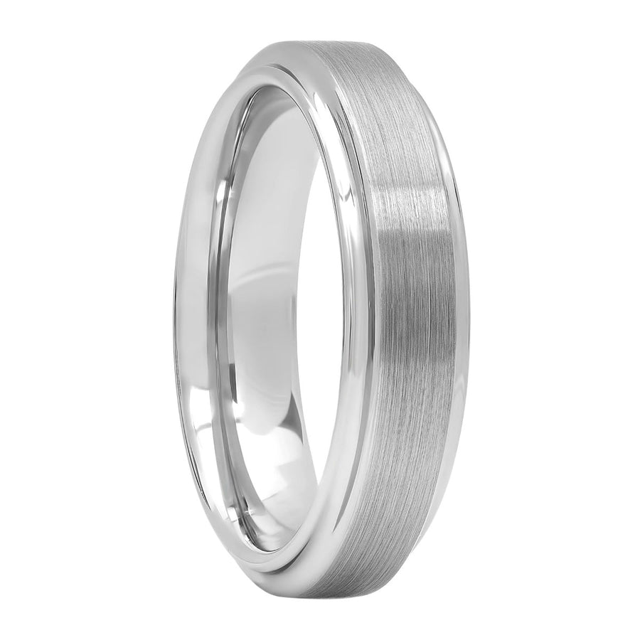 Tungsten Textured Finish Step Edge Wedding Band