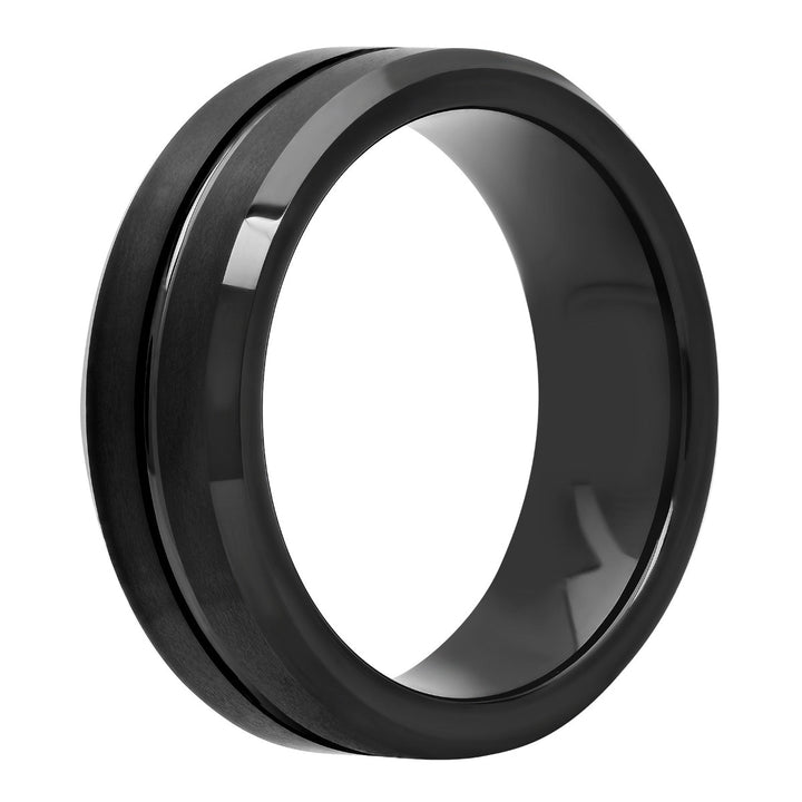 Black Matte Finish Tungsten 8mm Center Groove Wedding Band, 8mm