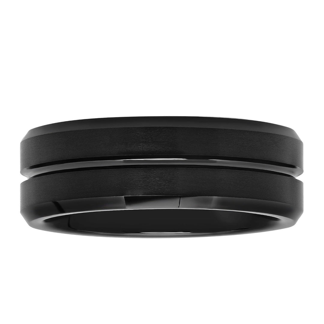 Black Matte Finish Tungsten 8mm Center Groove Wedding Band, 8mm