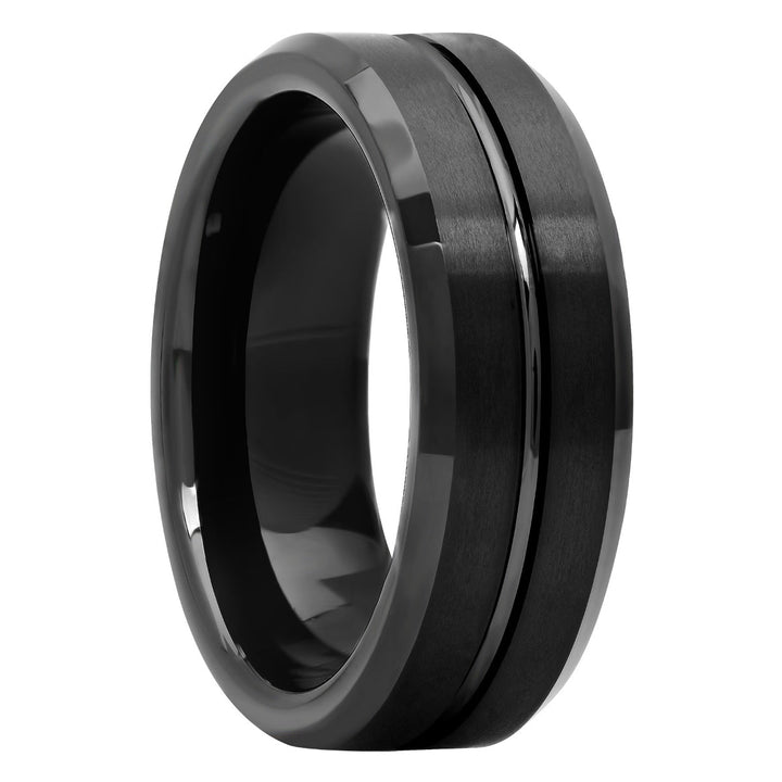 Black Matte Finish Tungsten 8mm Center Groove Wedding Band, 8mm Men's Wedding ring