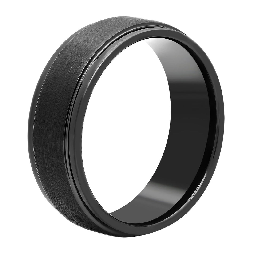 Black Satin Finish Tungsten Step Edge Wedding Band, 8mm