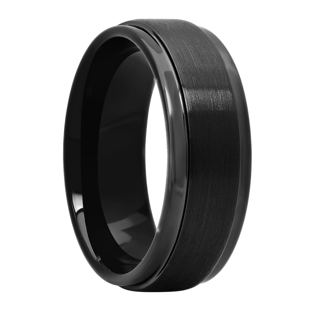 Black Satin Finish Tungsten Step Edge Wedding Band, 8mm Men's Wedding ring