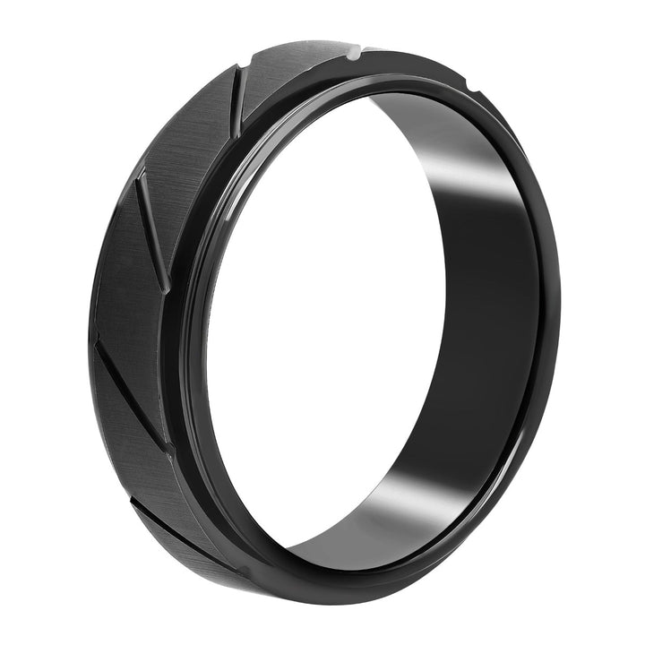 Black Matte Finish Tungsten Slant Groove Wedding Band, 7mm