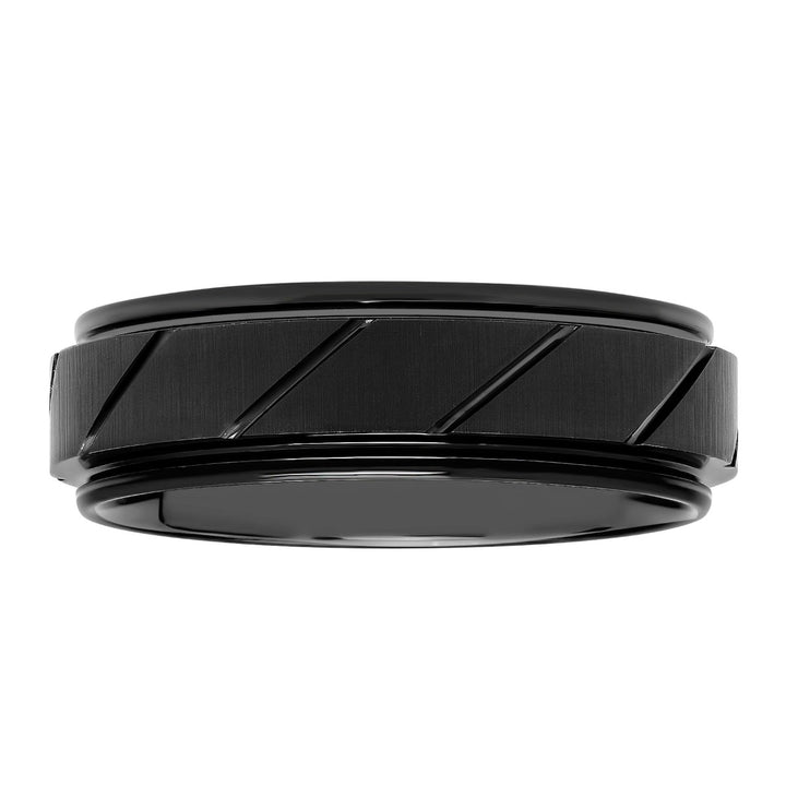 Black Matte Finish Tungsten Slant Groove Wedding Band, 7mm