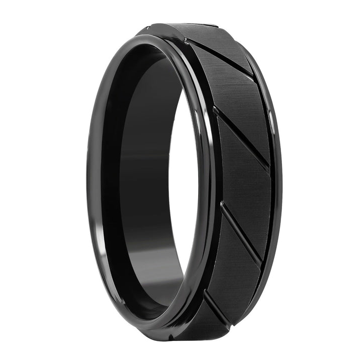 Black Matte Finish Tungsten Slant Groove Wedding Band, 7mm Men's Wedding ring