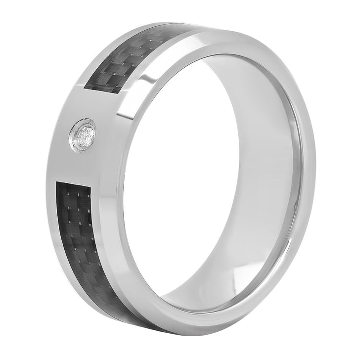 Tungsten .03 Ct  Round Diamond Carbon Fiber Inlay Fashion Band, 8mm