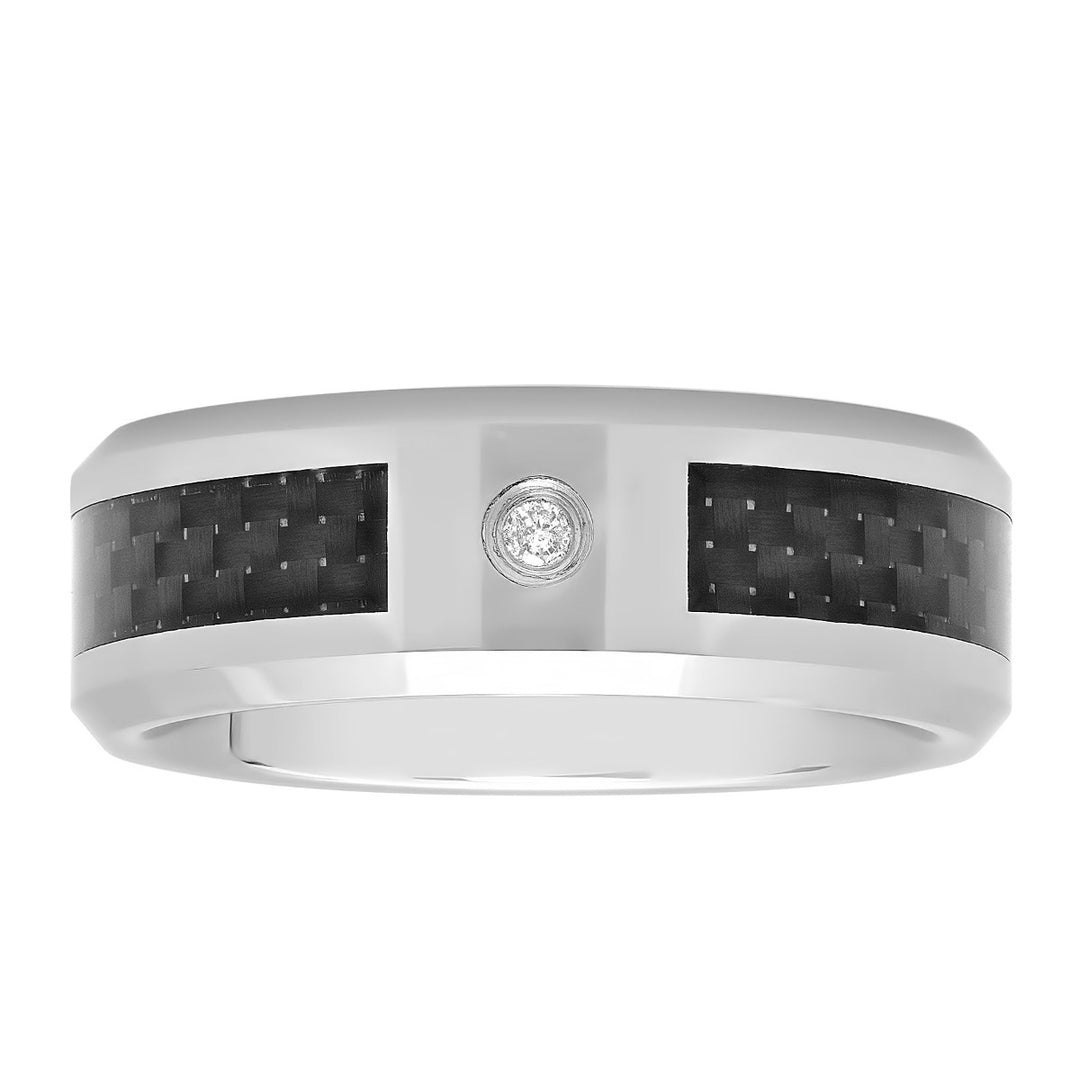 Tungsten .03 Ct  Round Diamond Carbon Fiber Inlay Fashion Band, 8mm