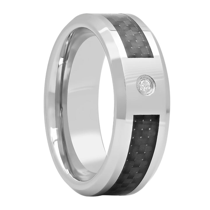 Tungsten .03 Ct  Round Diamond Carbon Fiber Inlay Fashion Band, 8mm Men's Wedding ring