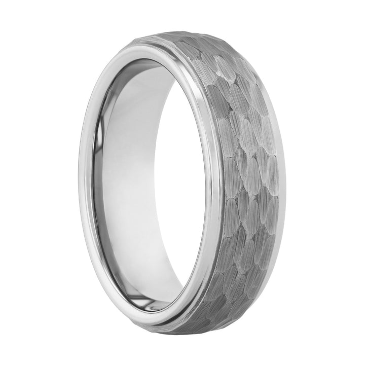 Tungsten 6MM Hammered Step Edge Band Men's Wedding ring