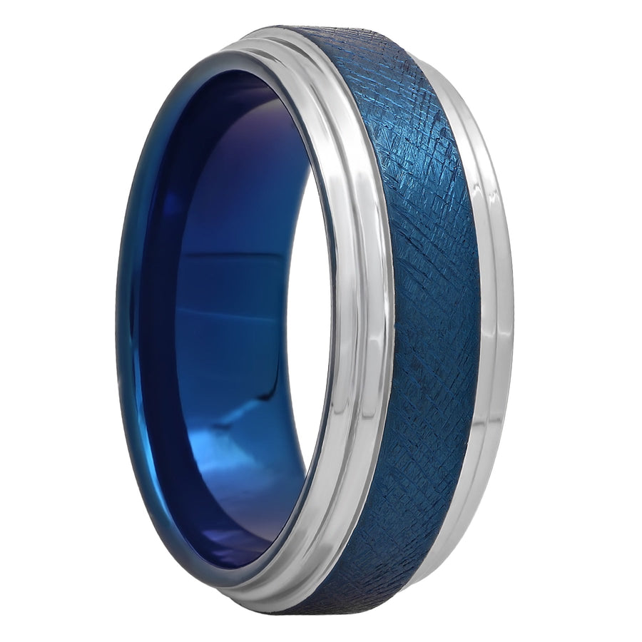 Tantalum Blue Two-Tone Scratch Finish Band, 8mm Men's Wedding ring