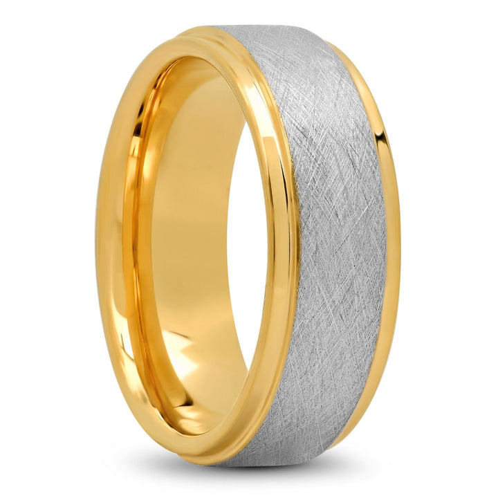 Tantalum Yellow Ip Step Edge Scratch Finish, 8mm Men's Wedding ring