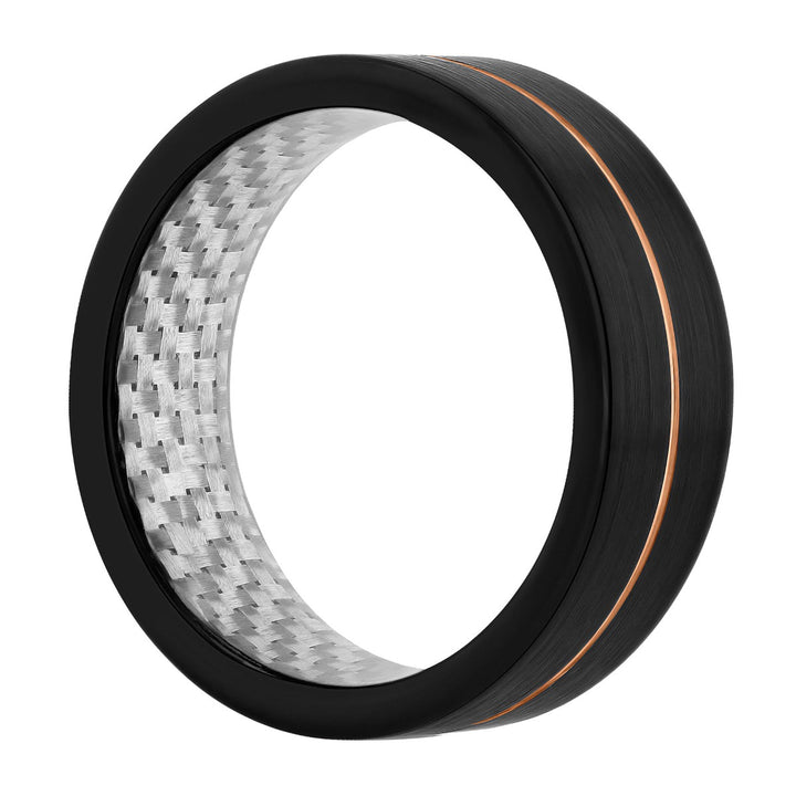 Tantalum Blk & Rose IP W/Gray Carbon Fiber Inlay Band 8MM