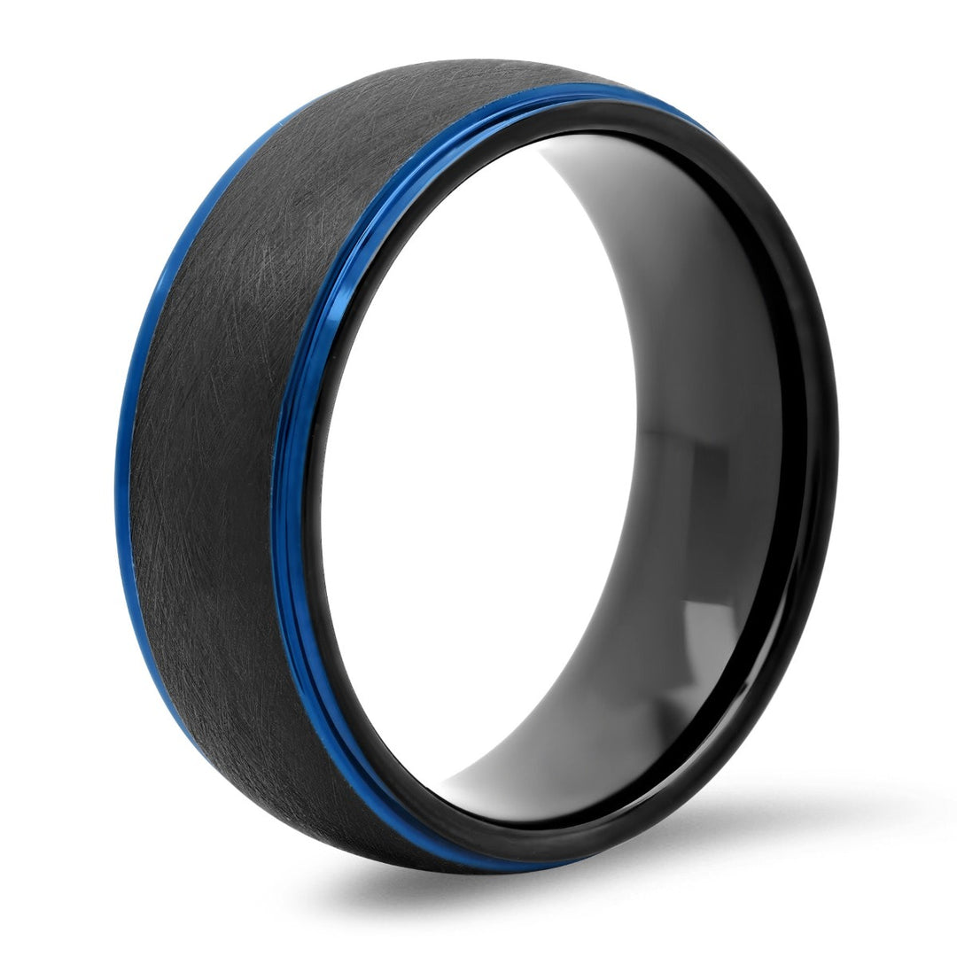 Tantalum Black Matte Finish High Polish Blue Step Edge Ring, 7mm