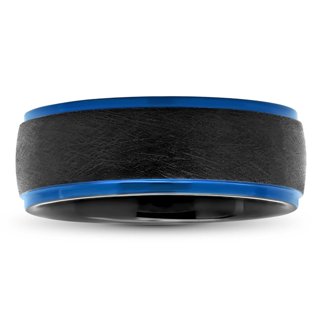 Tantalum Black Matte Finish High Polish Blue Step Edge Ring, 7mm
