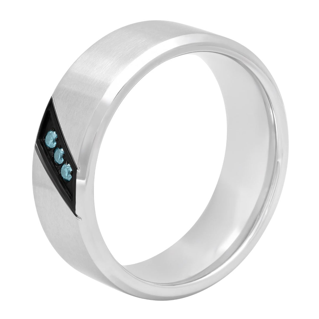 Stainless Steel And Blue Diamond 1/20 CTTW Band, 8mm