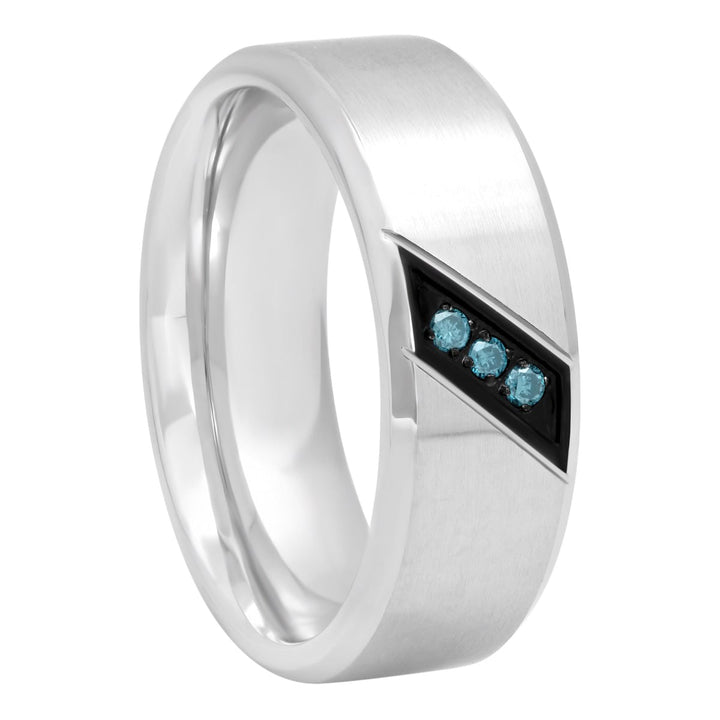 Stainless Steel And Blue Diamond 1/20CTTW Band, 8mm Men's Wedding ring