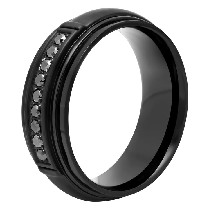 Black Stainless Steel And Black Diamond 1/7 CTTW Band, 8mm