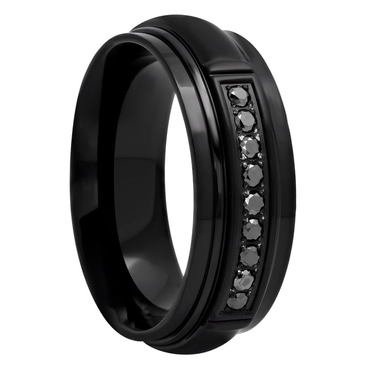 Black Stainless Steel And Black Diamond 1/7CTTW Band, 8mm Men's Wedding ring